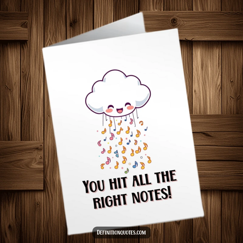 Free Printable Congratulations Card showing a cheerful rain cloud joyfully spilling a cascade of musical notes.