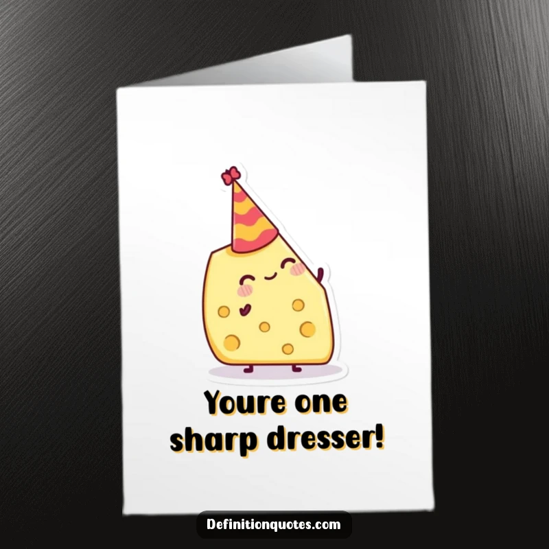 Funny Free Printable Congratulations Card: Cheerful cheese wedge wobbling slightly while sporting a festive, tiny party hat.
