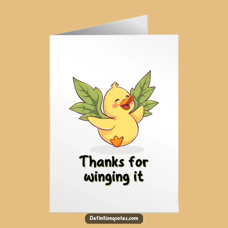 Free Printable Thank You Card: Duck Flying with Leaf Wings, Appreciative Downloadable Gift