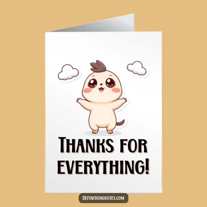 Free Printable Thank You Card: Googly Eyed Creature Juggling Clouds - Say Thanks with Fun