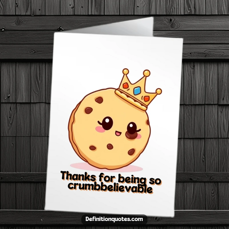Funny Free Printable Thank You Card with a proud cookie wearing a crown, expressing thanks, a delightful DIY gift.
