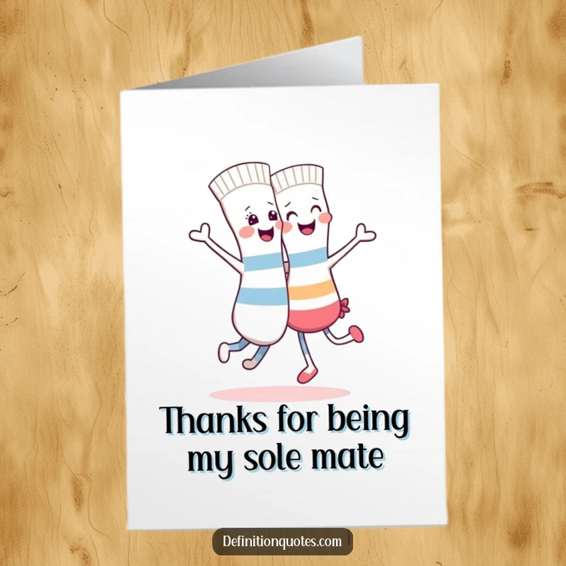 Funny Free Printable Thank You Card: Two socks, one cheerful, one mismatched, dance with pure joy and enthusiasm.