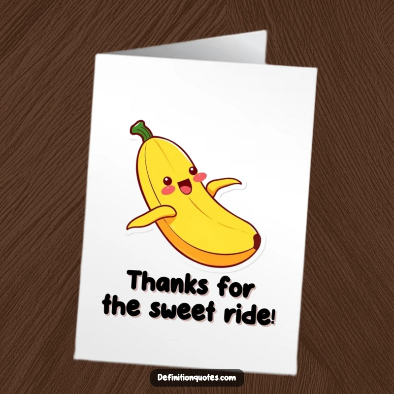 Funny Free Printable Kawaii banana character sliding down a peel, expressing heartfelt thanks with a joyous, energetic pose.