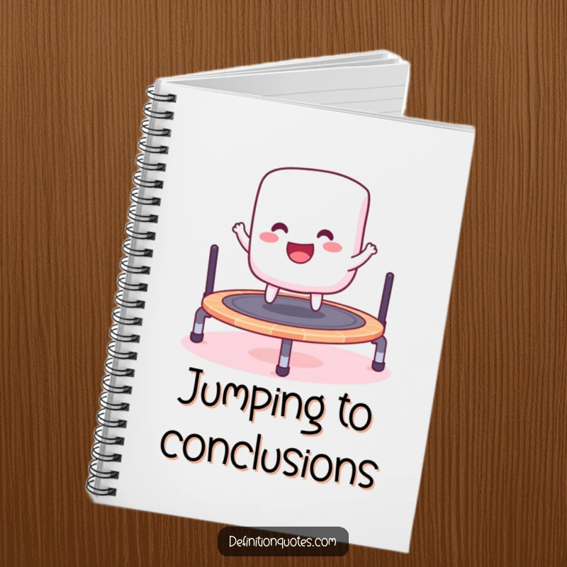Funny notebook with a cheerful marshmallow gleefully bouncing on a miniature trampoline, perfect for jotting down fun ideas.
