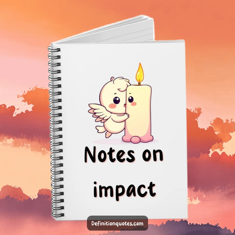 Funny notebook with a playful winged character gently bumping into a rainbow, encouraging magical and humorous note-taking.