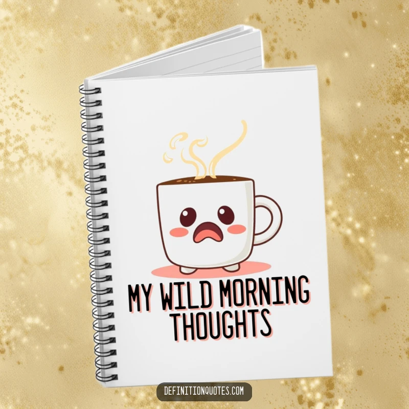Funny Startled Coffee Mug Notebook: Features a startled coffee mug with comical steam face, great for journaling.