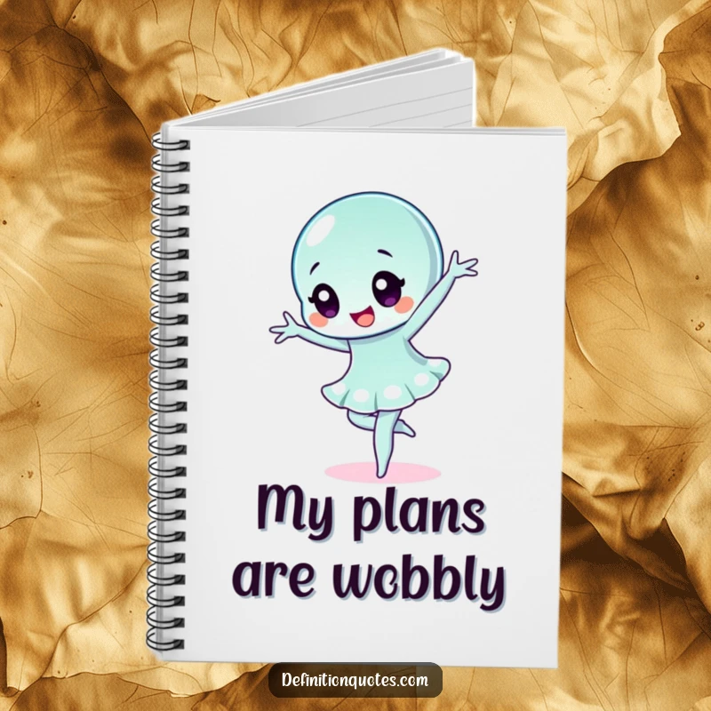 Funny wobbly jelly character striking a ballet pose on a notebook cover, inspiring creative thoughts and dance moves.