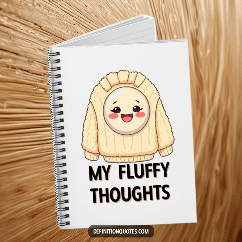 Funny Notebook: Exaggeratedly happy button stuck on a giant, fuzzy sweater, inspiring creative and humorous writing.