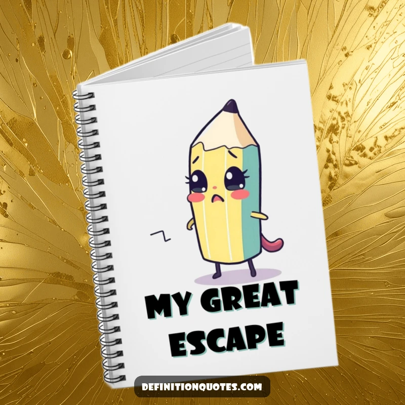Funny notebook cover with a nervous pencil character drawing its escape route. For notes and plans.