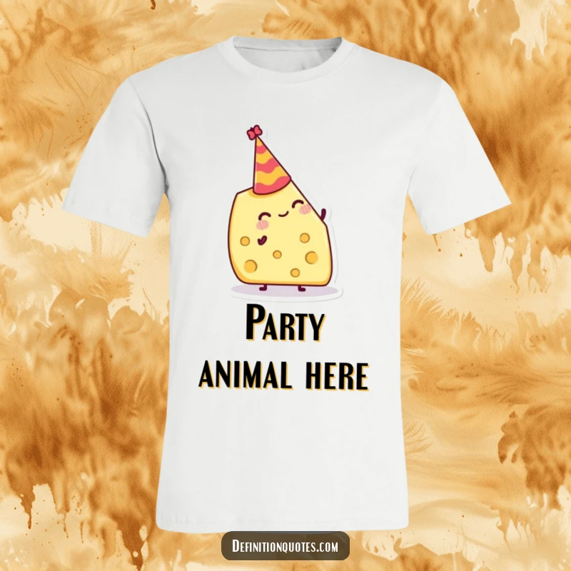 Funny T-Shirt: Jolly cheese wedge attempting to balance a tiny party hat, a humorous and festive design.