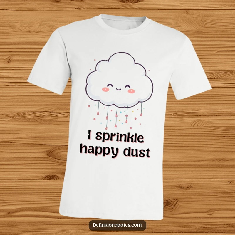 Funny t-shirt featuring a cheerful cloud character playfully raining oversized glitter, bringing a sense of magic and joy.