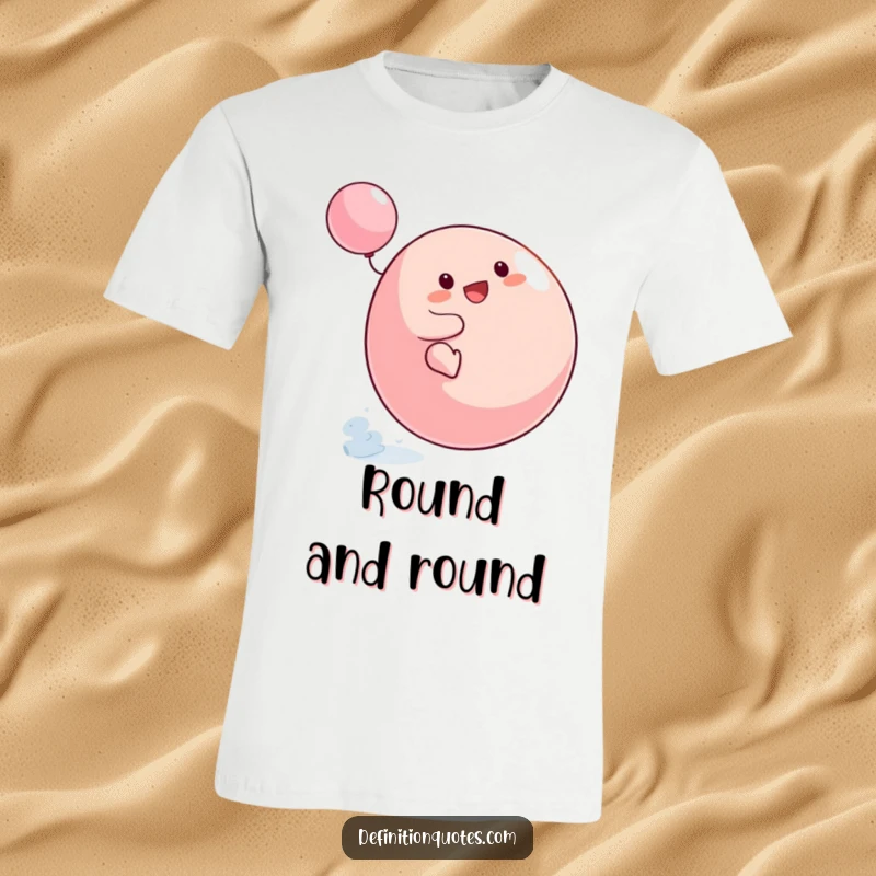 Funny Small Blob T-Shirt capturing the character's hilarious attempt to stay balanced on a large, spinning top, full of motion.