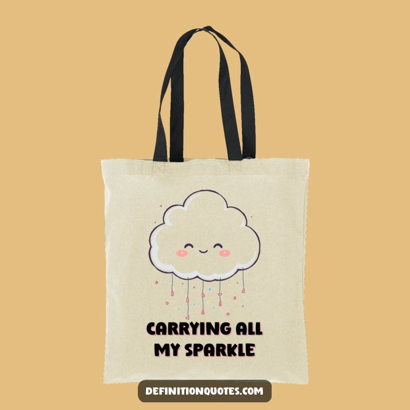 Funny Tote Bag: Cheerful Cloud Raining Glitter for Sparkly Errands